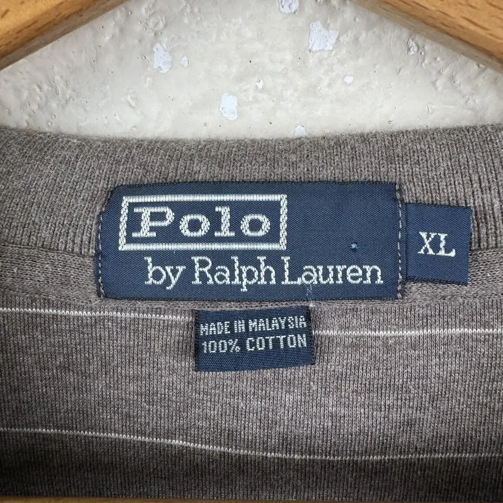 Polo Ralph Lauren Polo Shirt Mens XL Brown Striped Long Sleeve Cotton Classic